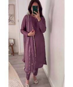 Casual Lavender Faux Georgette Embroidery Work Pant Suit With Dupatta