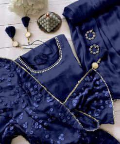 Casual Neavy Blue Maska Cotton Mirror Work Palazo Suit With Dupatta