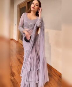 Gorgeous Pearl Lilac Pure Georgette Heavy Sequence Work Lehenga Saree With Blouse