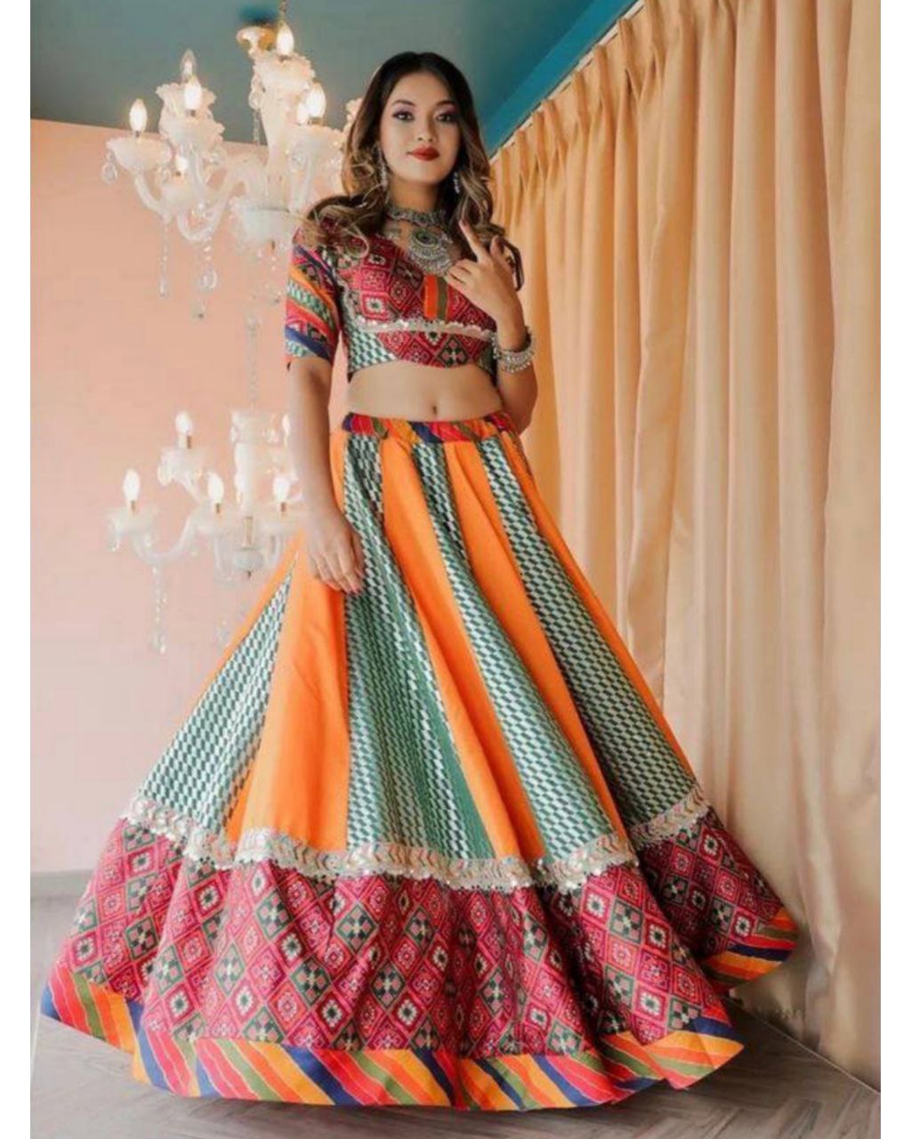 Fancy Silk Tiger Orange Embroidered Lehenga Skirt – Heritage India Fashions