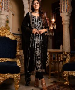 Gorgeous Black Faux Georgette Embroidery Work Pant Suit With Dupatta