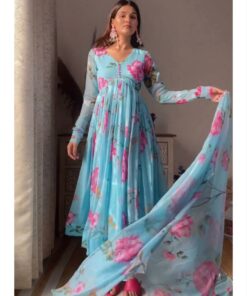 Exclusive Floral Printed Faux Georgette Anarkali Suit With Dupatta