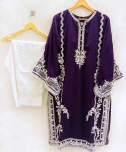 Classy Purple Pure Georgette Pant Suit Embroidery & Moti Work