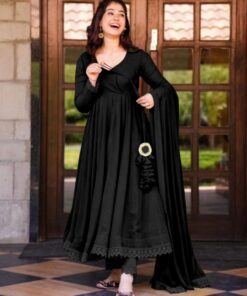 Casual Hot Black Heavy Georgette Gpo Lace Border Work Anarkali Suit With Dupatta