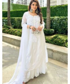 Casual White Cotton Thread Embroidery Work Sharara Suit With Dupatta