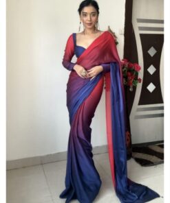 Buy Blue-Red Rangoli Silk Shaded Work Saree With Blouse