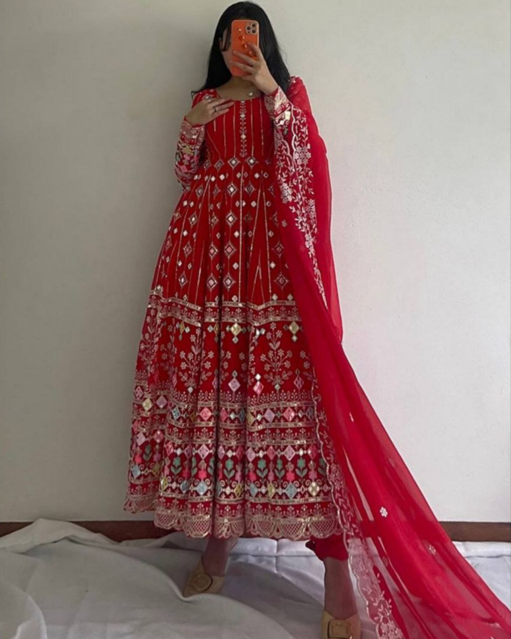Ready To Wear Red Heavy Georgette Sequence Work Anarkali Suit