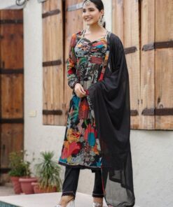 Exclusive Black Colour Floral Print Anarkali Suit With Dupatta