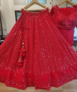 Festive Special Red Pure Georgette Lucknowi Threads Lehenga Choli With Dupatta