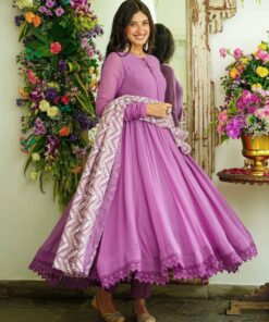 Casual Lilac Purple Pure Georgette Anarkali Suit With Heavy Dupatta
