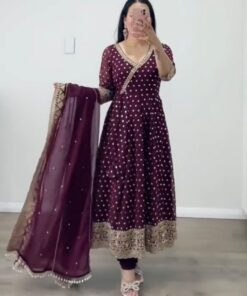 Exclusive Wine Faux Georgette Multi Sequence Anarkali Suit With Dupatta