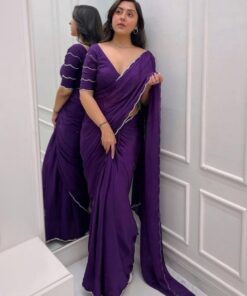 Casual Purple Faux Georgette Lace Border Work Saree With Blouse