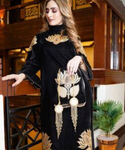 Exclusive Black Heavy Velvet Embroidery Work Pant Suit With Dupatta