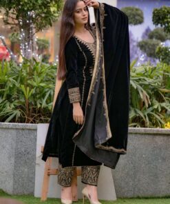 Exclusive Micro Velvet Embroidery Work Pant Suit With Dupatta