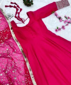 Casual Pink Soft Georgette Embroidery Work Anarkali Suit With Dupatta
