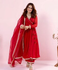 Exclusive Red Heavy Georgette Embroidery Work Anarkali Suit With Dupatta