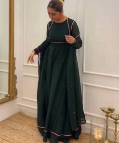 Exclusive Dark Green Heavy Georgette Embroidery Work Anarkali Gown With Dupatta