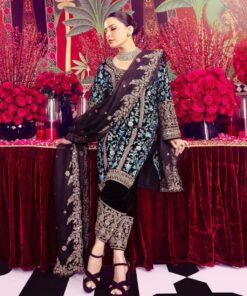 Casual Sky-Wine Micro Velvet Sequence Work Pant Suit With Dupatta