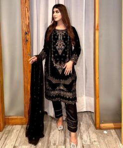 Casual Micro Velvet Embroidery Work Pakistani Suit With Dupatta