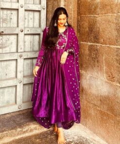 Exclusive Magenta Pure Georgette Embroidery Work Anarkali Suit With Dupatta