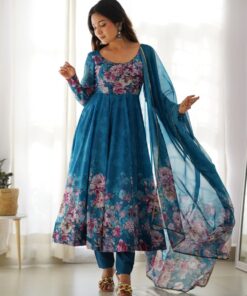 Exclusive Rama Soft Organza Silk Floral Printed Anarkali Suit With Dupatta