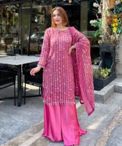 Casual Pink Faux Georgette Sequence Work Pakistani Suit With Dupatta
