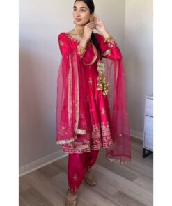 Exclusive Hot Pink Pure Georgette Sequence Work Punjabi Suit With Dupatta