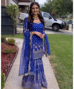 Exclusive Royal Blue Pure Georgette Sequence Work Gharara Suit With Dupatta