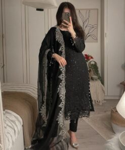 Exclusive Black Pure Georgette Sequence Work Pakistani Suit With Dupatta