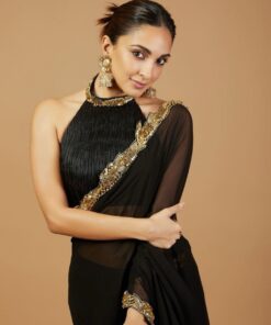 Exclusive Black Pure Georgette Embroidery Work Saree With Blouse