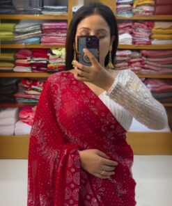 Exclusive Red Pure Georgette Sequence Work Saree With Blouse