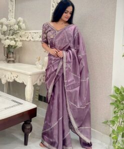 Exclusive Onion Jimmy Choo Silk Embroidery Work Saree With Blouse