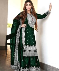 Exclusive Green Organza Silk Embroidery Work Pakistani Suit With Dupatta