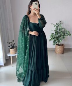 Exclusive Dark Green Faux Georgette Embroidery Work Anarkali Suit With Dupatta