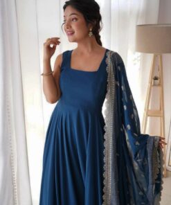 Exclusive Royel Blue Faux Georgette Jari Work Anarkali Gown With Dupatta