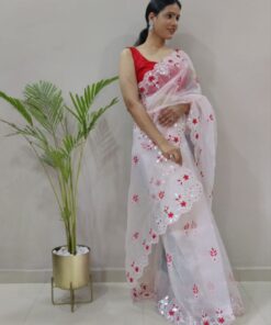 Exclusive Organza Silk Digital Embroidery Work Saree With Blouse