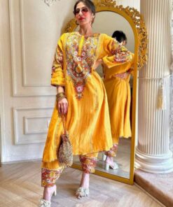 Exclusive Yellow Parampara Silk Thread Work Pent Suit With Dupatta