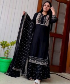 Exclusive Black Faux Georgette Digital Print Plazzo Suit Dupatta