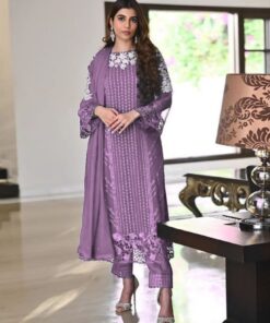 Exclusive Purple Georgette Embroidery Work Pakistani Suit With Dupatta