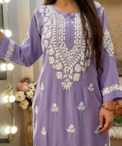 Exclusive Lilac Faux Georgette Thread Work Plazo Suit With Dupatta