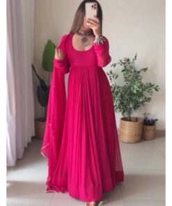 Exclusive Hot Pink & Maroon Pure Georgette Anarkali Suit With Dupatta