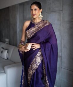 Exclusive Purple Pure Georgette Fancy Sequence Work Saree With Blouse