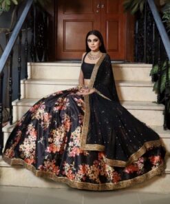 Exclusive Black Satin Silk Rivet Moti Work Lehenga Choli With Dupatta