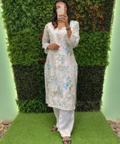 Exclusive Grey Maslin Thread Work Pant Suit With Dupatta