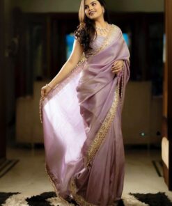 Exclusive Lilac Tissue Silk Embroidery Work Saree With Blouse