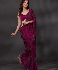 Exclusive Magenta Soft Silk Diamond Work Saree With Blouse