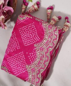 Exclusive Hot Pink Vichitra Silk Gota Patti Work Saree With Blouse