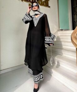 Exclusive Black Pure Georgette Embroidery Work Pant Suit With Dupatta