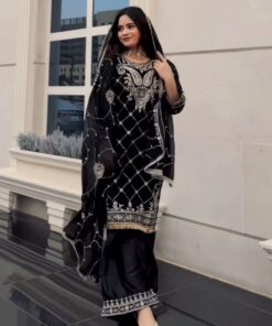 Exclusive Black Pure Georgette Fancy Embroidery Work Pakistani Suit With Dupatta