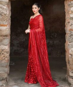 Exclusive Red Soft Georgette Sequence Work Saree With Blouse